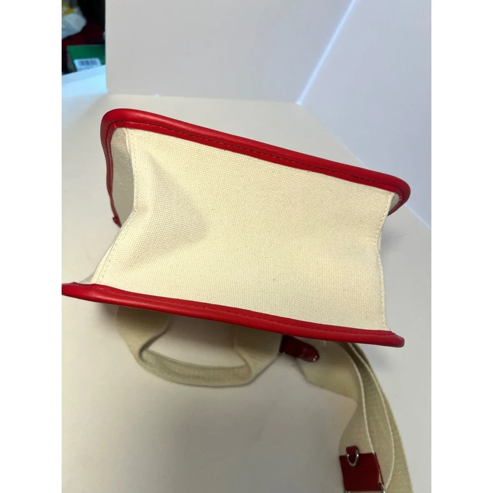 Steve Madden Ivory Canvas Mini Tote Bag Red Rose Heart Embroidery Crossbody